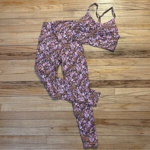 aerie Floral Pink & Brown High-Rise Leggings with Matching Sports Bra
